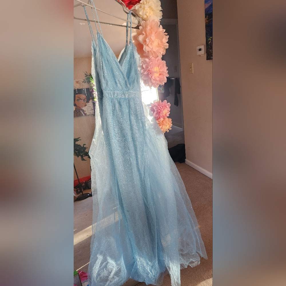Lulu's Shimmering Blue Dress - Picture 3 of 3